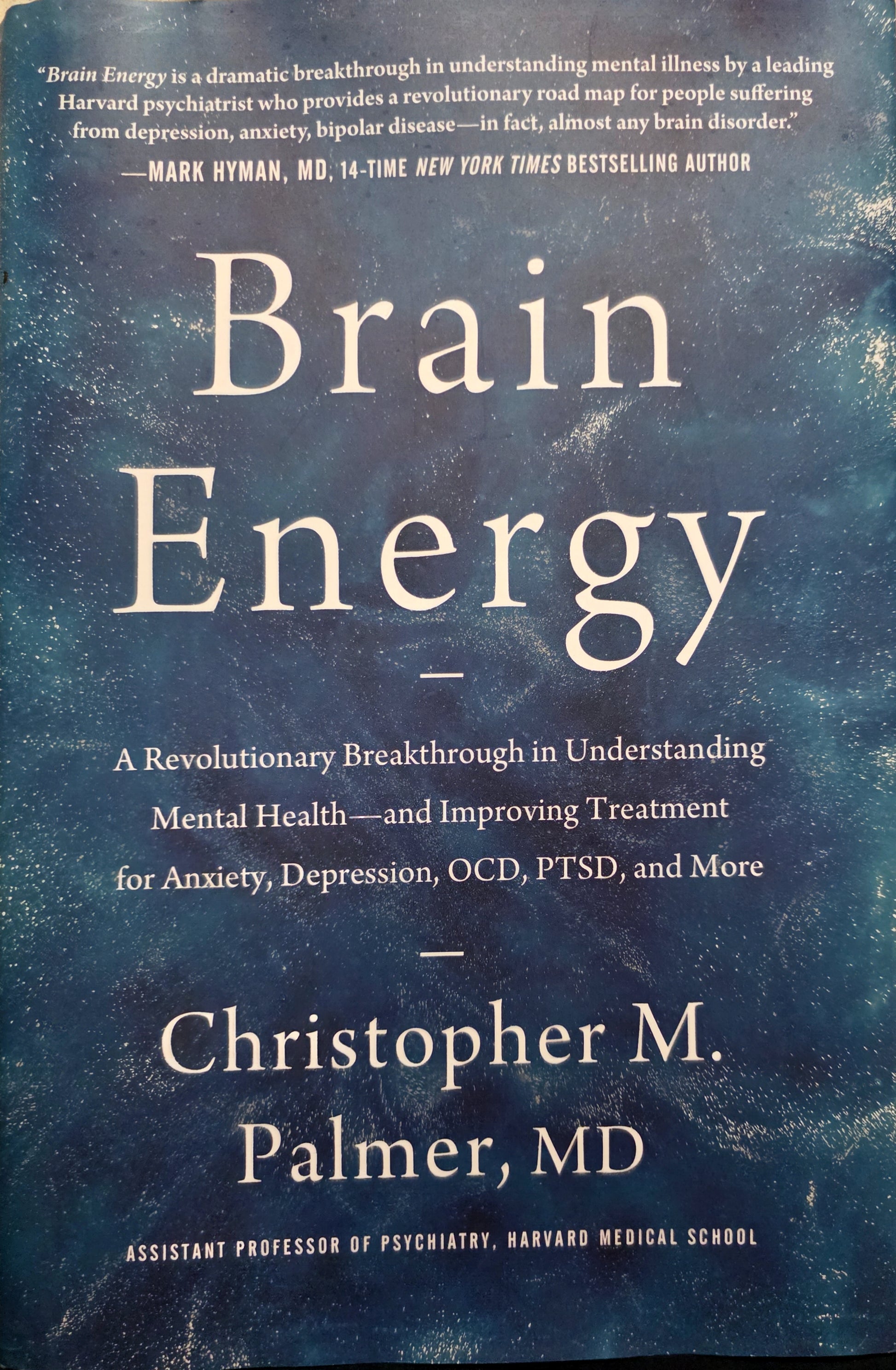 Book cover of 'Brain Energy' by Christopher M. Palmer, MD with a blue gradient background.