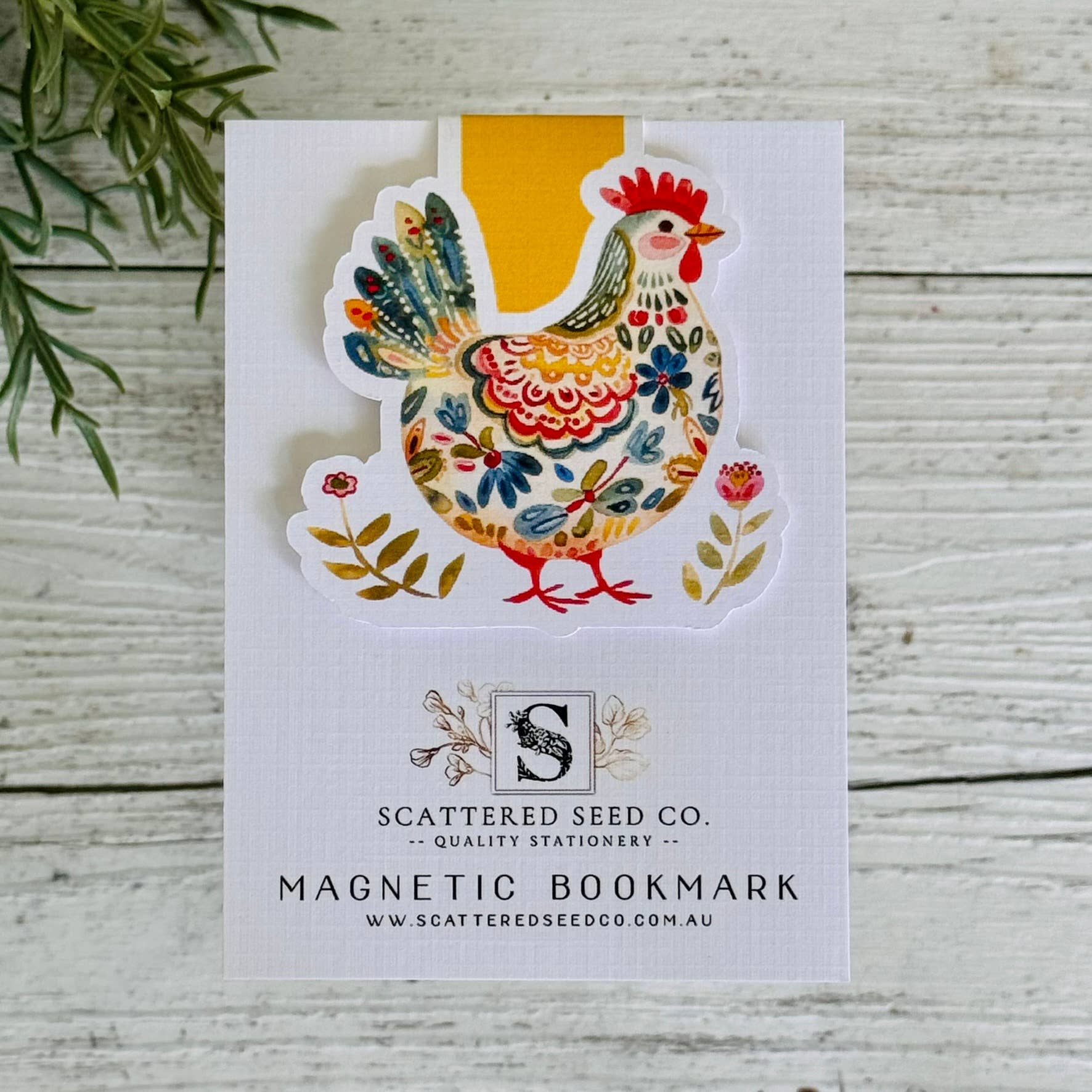 Folk Art Chicken Magnetic Bookmark - Mustard Chicken - The Book Keeper and Co
