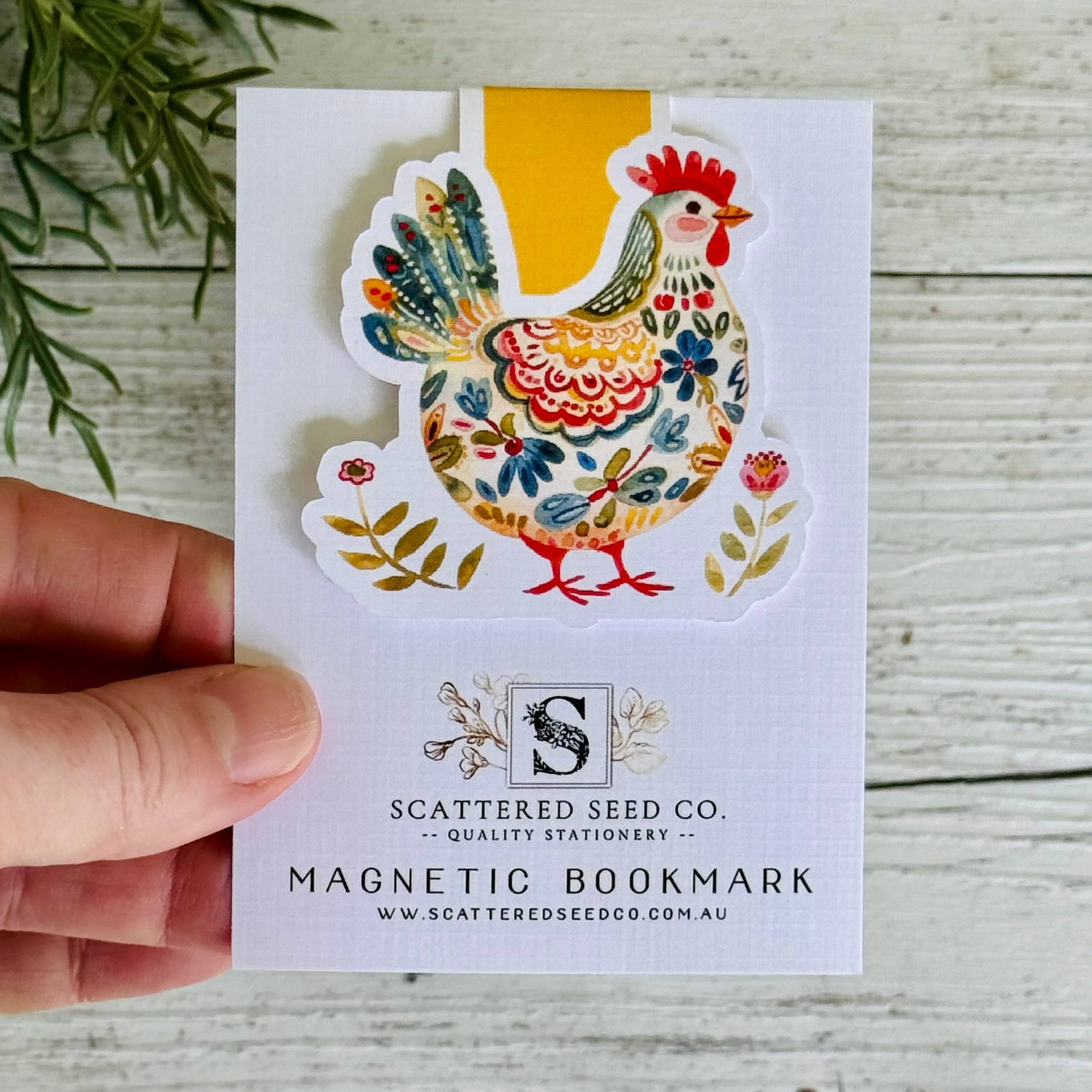Folk Art Chicken Magnetic Bookmark - Mustard Chicken - The Book Keeper & Co
